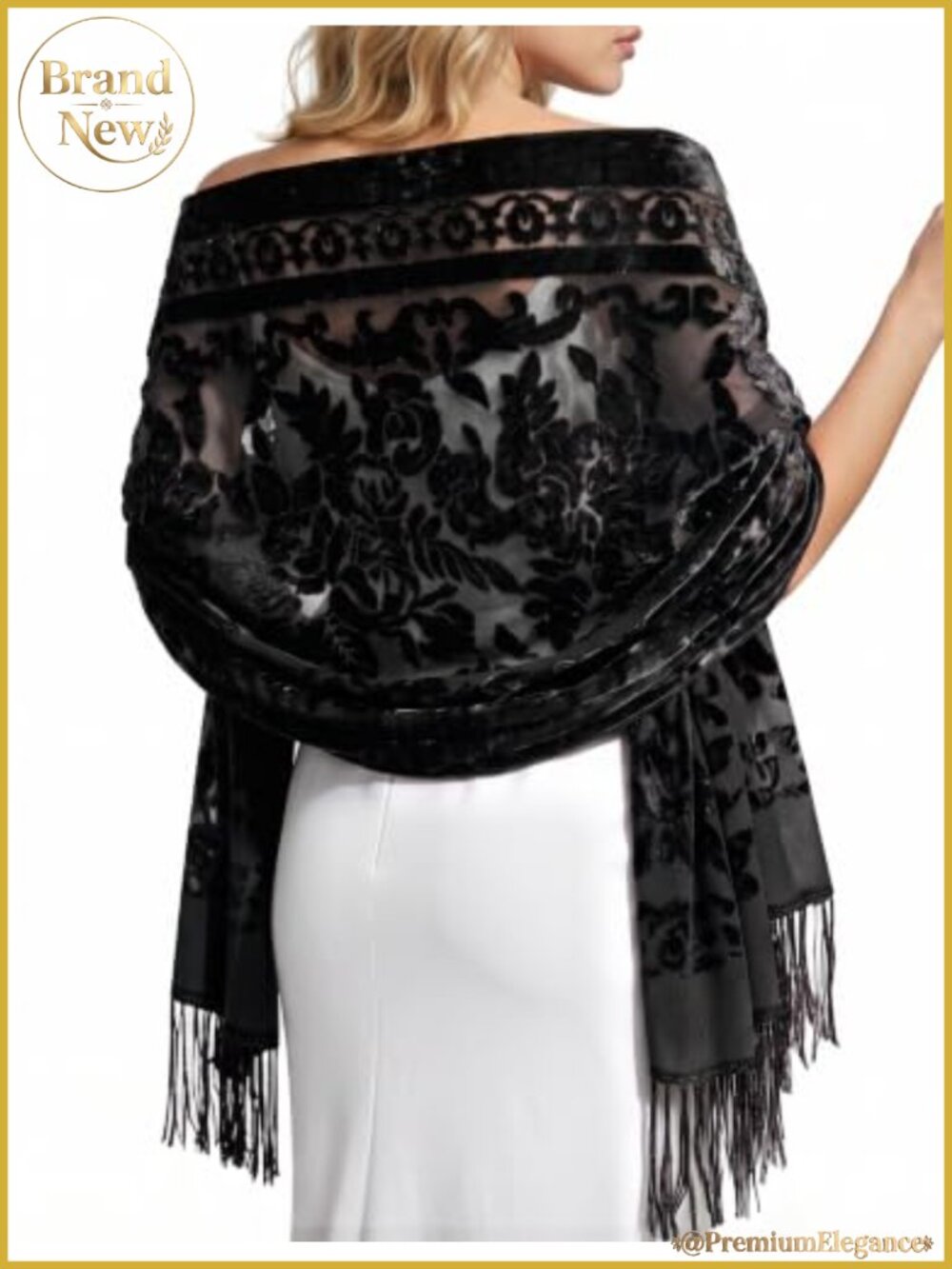 Velvet Lace Fringe Shawl Wrap for Wedding Evening Formal Events